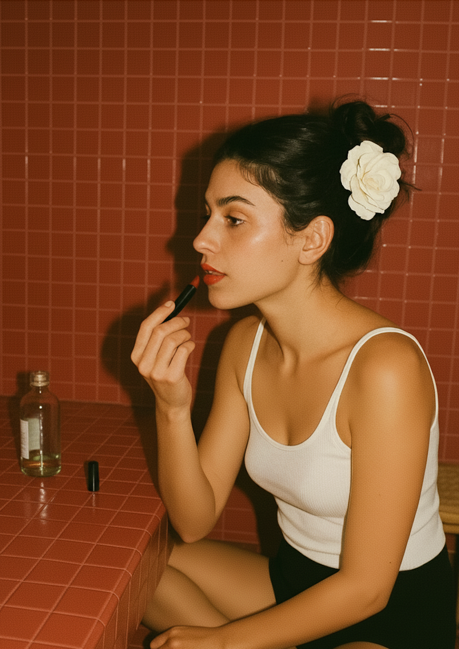 White flower hair claw clip styled in a messy bun